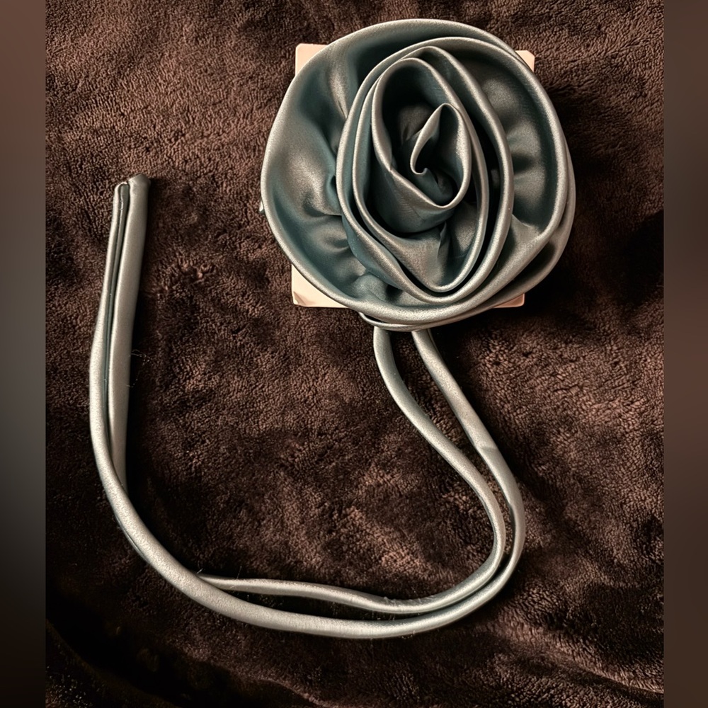 Free People Green Satin Rose Hair Scrunchie